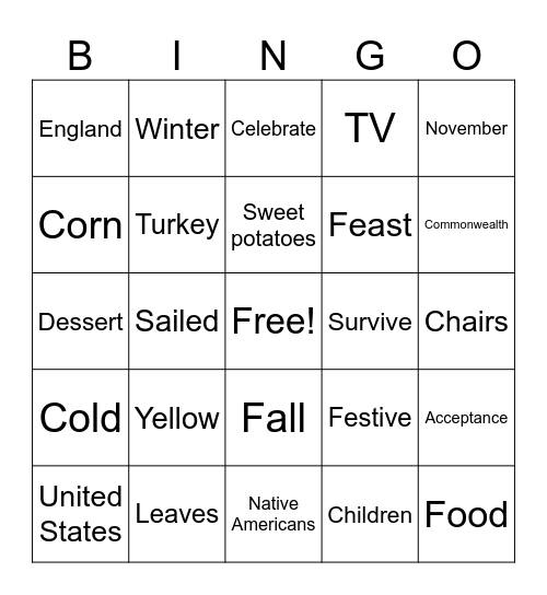 KS Thanksgiving Bingo Card