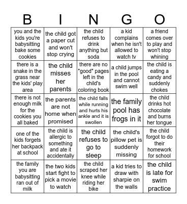 Emergency Bingo Card