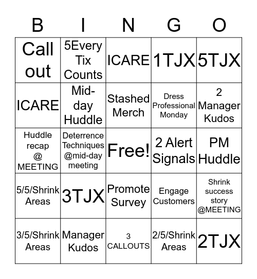 Marshalls All-Star Bingo Card