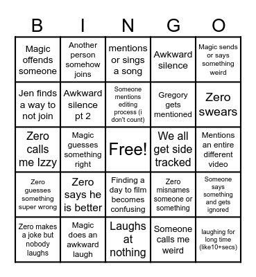 THINGS DURING RECORDING Bingo Card