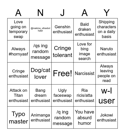 MANTAPANJING BINGO Card