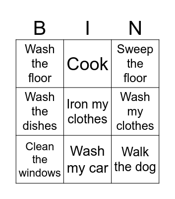 Chores Bingo Card