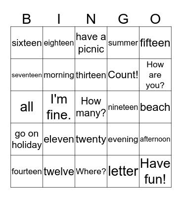 Lessons 25-26 Bingo Card