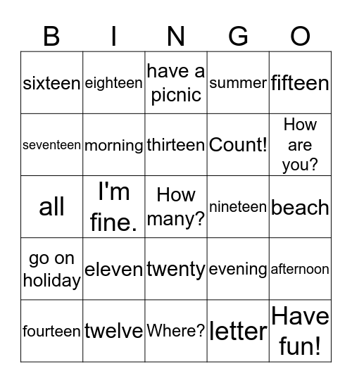 Lessons 25-26 Bingo Card