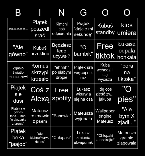 Wieczorne bingo Card