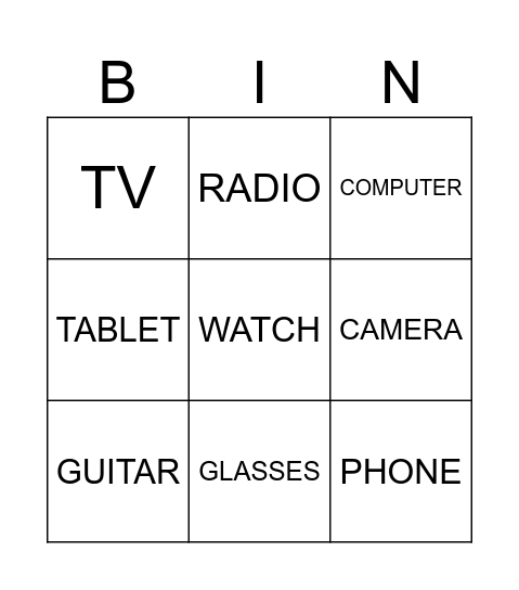 OUR THINGS Bingo Card