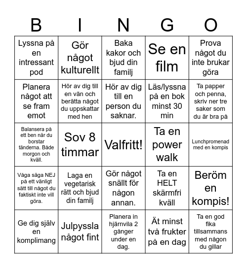 Må bra bingo! Bingo Card