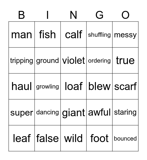 Nouns, Verbs, Adjectives Bingo Card