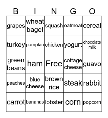 Nutrition :( Bingo Card