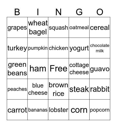 Nutrition :( Bingo Card