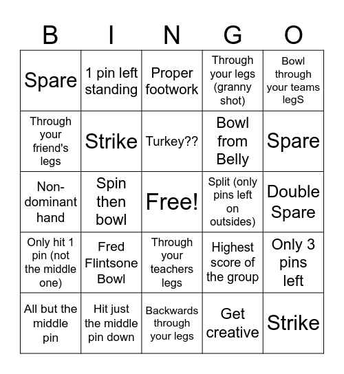 SPED GOES BOWLING Bingo Card