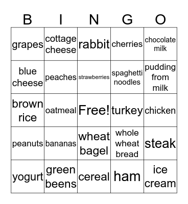 nutrition Bingo Card