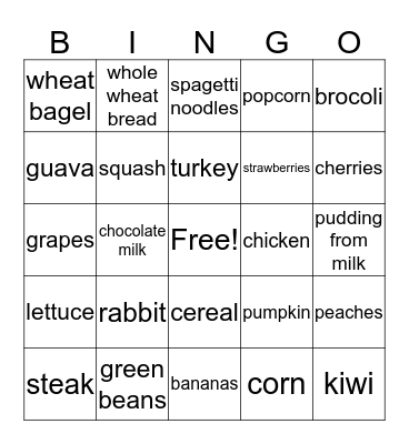 nutrition bingo  Bingo Card