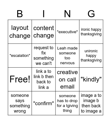 On Call Bingo Card