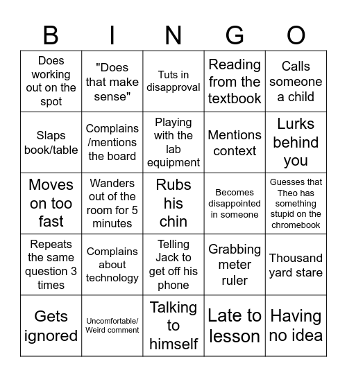 Mr Prismall Bingo Card