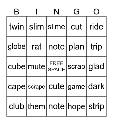 VCE Bingo Card