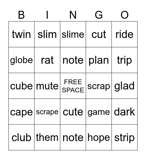 VCE Bingo Card