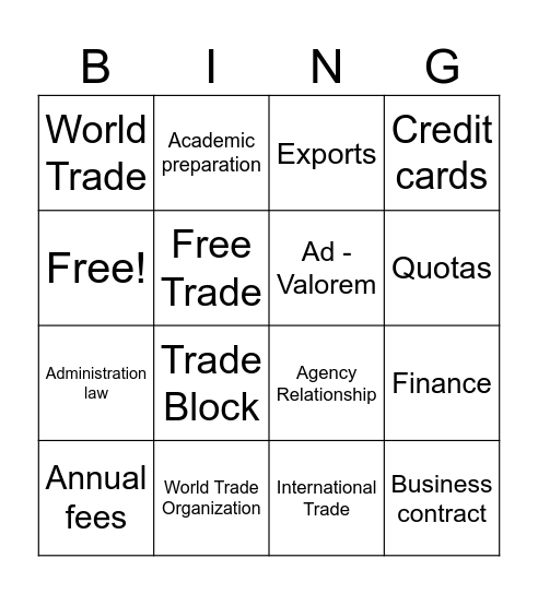 Business Vocabulary Words Bingo Card