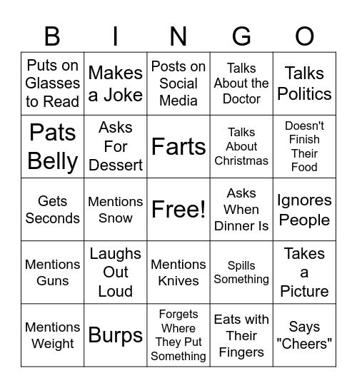 FAMILY THANKSGIVING Bingo Card