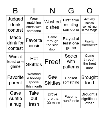 Carson Thanksgiving 2023 Bingo Card