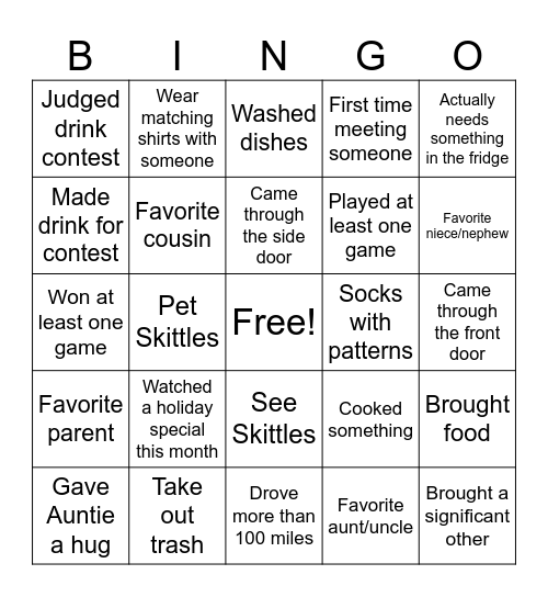 Carson Thanksgiving 2023 Bingo Card