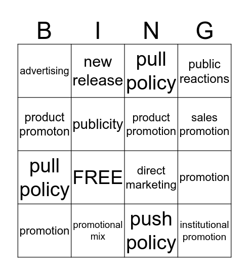 promotion and promotional mix Bingo Card