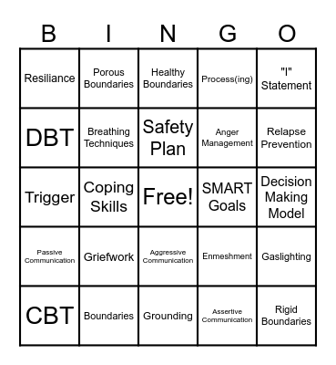 Therapy Terms Bingo Card