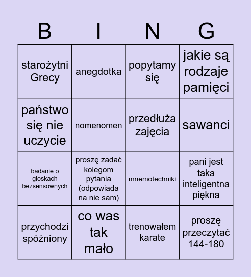 Pietrzak bingo Card