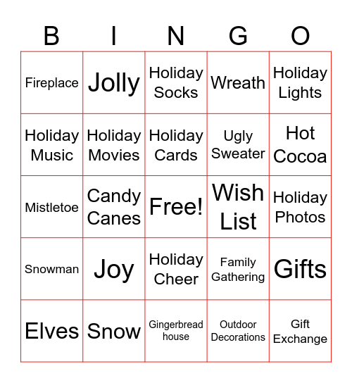 Holiday Bingo Card