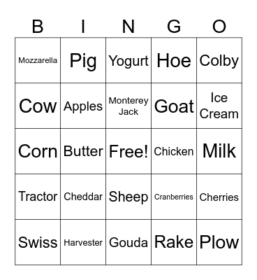 Variety Show Bingo...'Cornucopia' Version Bingo Card