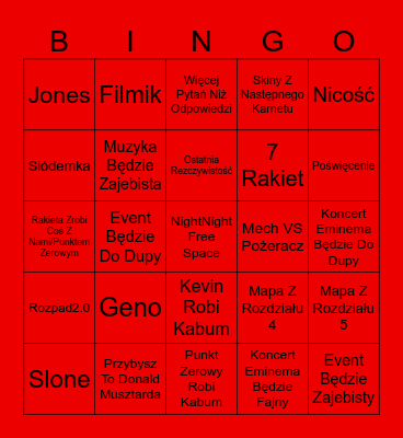 Fortnite Wielki Wybuch Bingo Card