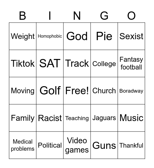 Someone says something about Bingo Card