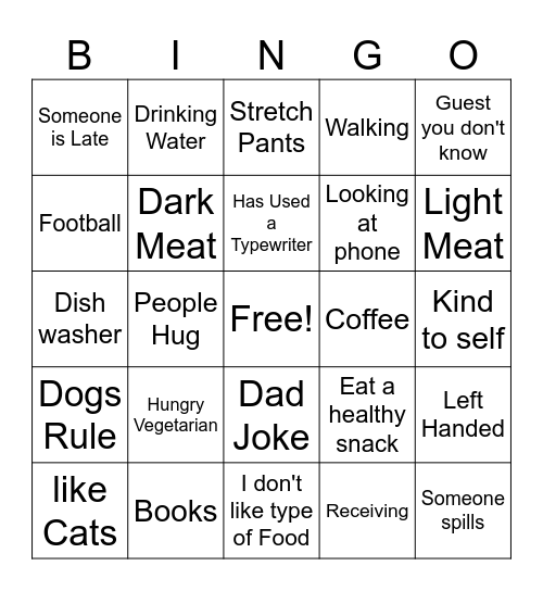 Thanksgiving Bingo Card