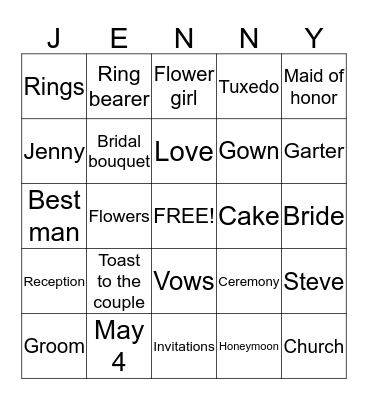 WEDDING BINGO FOR Bingo Card