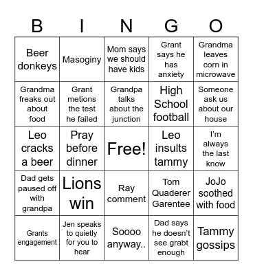 Thanksgiving Bingo Card
