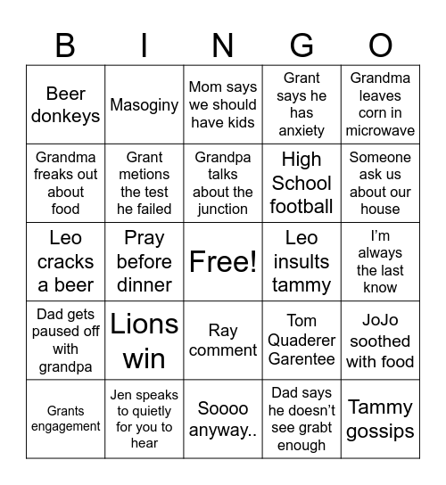 Thanksgiving Bingo Card