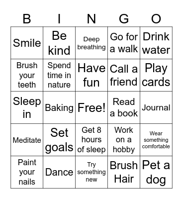 Self-Care Bingo Card