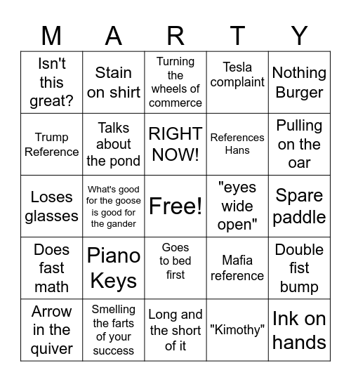 MARTY BINGO Card