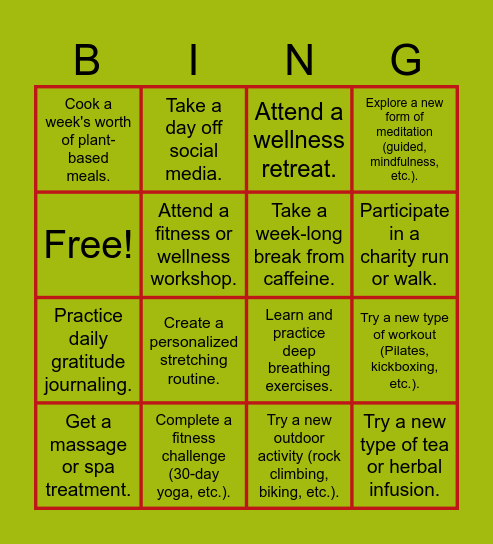 2024 Health and Wellness Bingo Card