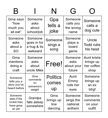 Thanksgiving 2023 Bingo Card