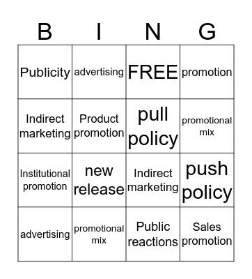 promotion and promotional mix Bingo Card