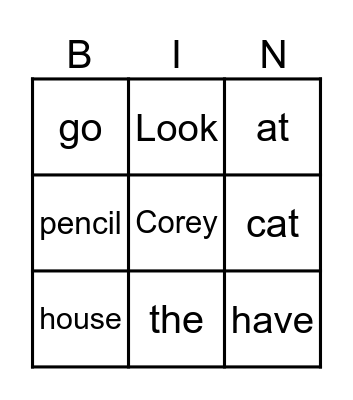 Corey's Bingo Card