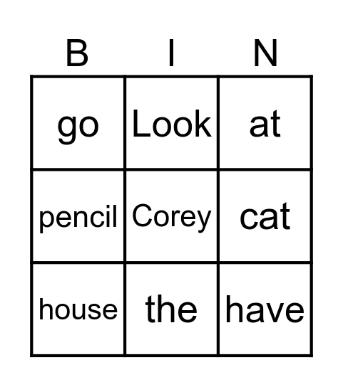 Corey's Bingo Card