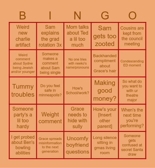 Thanksgiving 2023 Bingo Card