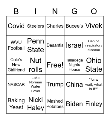 Thanksgiving Bingo Card
