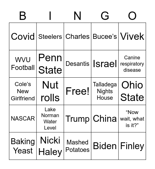 Thanksgiving Bingo Card