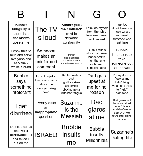 Thanksgiving Hellscape Bingo Card