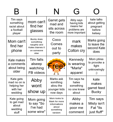 Thanksgiving Family BINGO Card