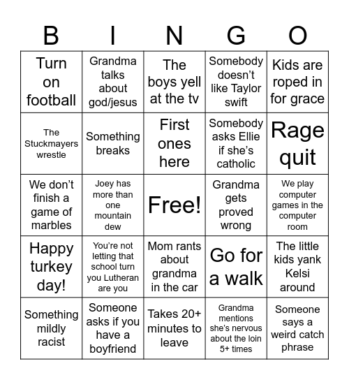 Thanksgiving bingo Card