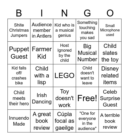 The toy's show (the show owned by the toys) Bingo Card